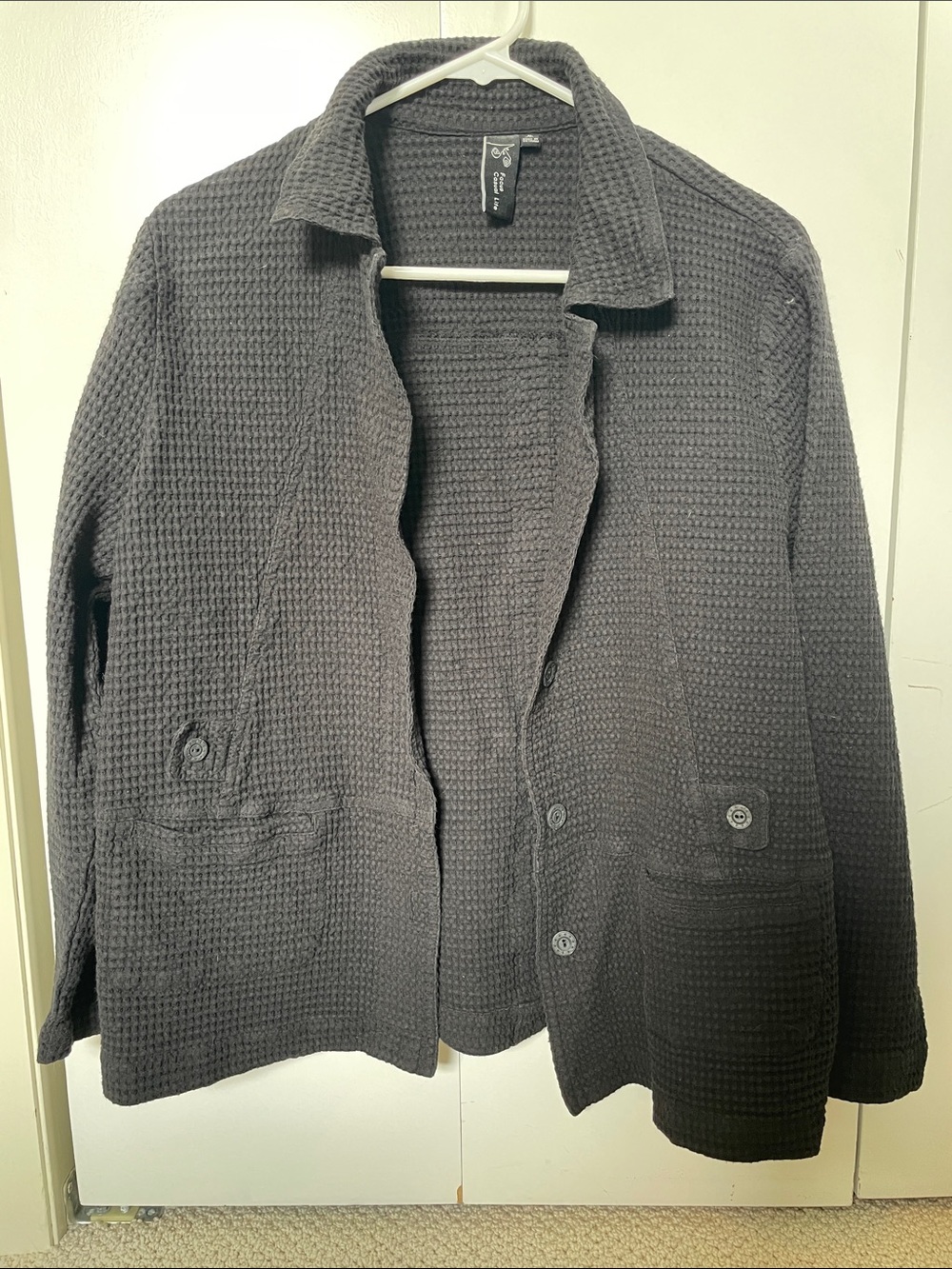Black Textured Button-Down Cotton Jacket